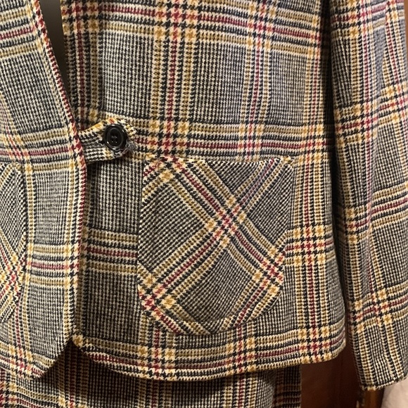 60’s HANDMADE WOOL GLEN PLAID TWEED SKIRT SUIT PRINCE OF WALES PLAID - Picture 4 of 15